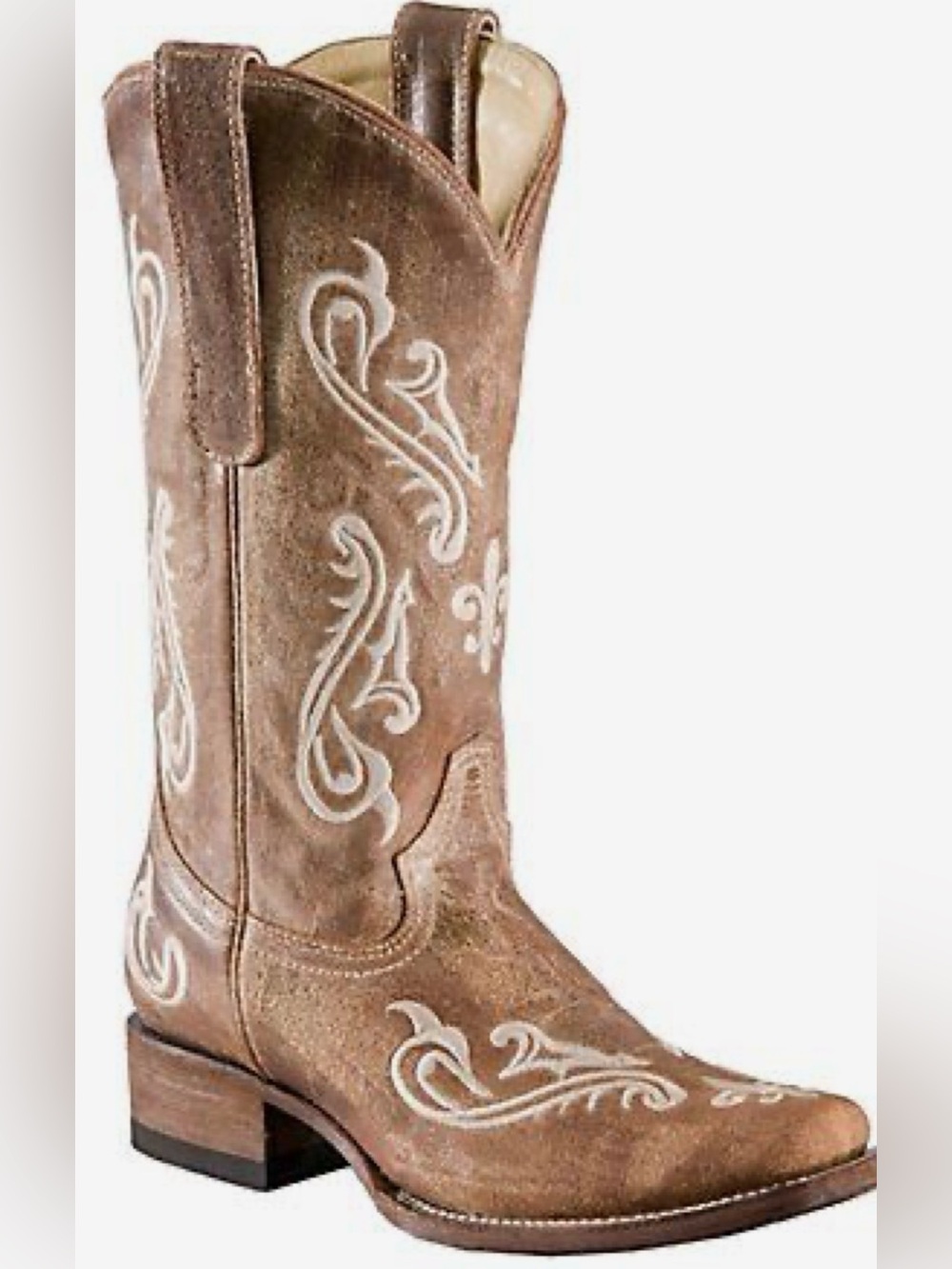 Corral Cortez Honey Flur De Los Western Tan Leather Cowboy Square Toe Boots 9.5M